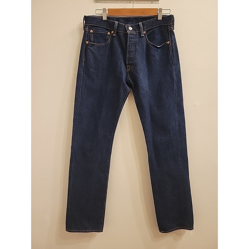 Levis 501 Jeans 31 x 32 Mens Classic Straight Leg Button Dark Wash Non Stretch